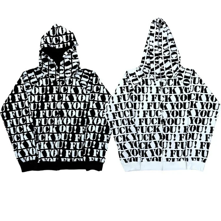 Number (N)ine SS06 Black All-Print Hooded Zip-Up Sweatshirt