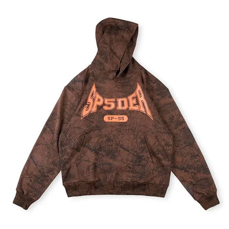 Sp5der brand brown tree-pattern camouflage hoodie