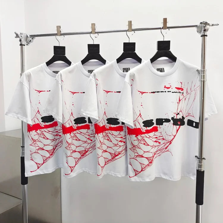 Sp5der Spinner Tee in White featuring graphic prints and short sleeves