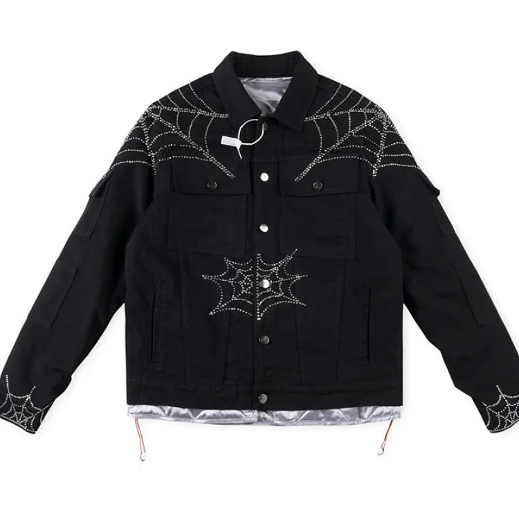 Web Denim Cropped Trucker Jacket by Sp5der