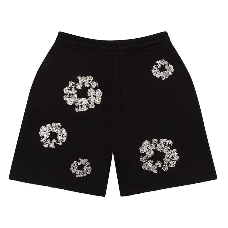 Denim ripped cashmere Swarovski cotton wreath shorts