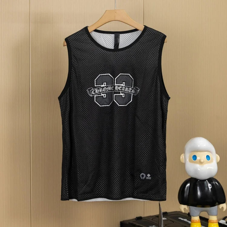 Chrome Hearts brand black reversible mesh basketball jersey