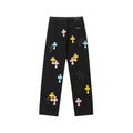 Chrome Hearts brand colorful cross-patterned leather jeans