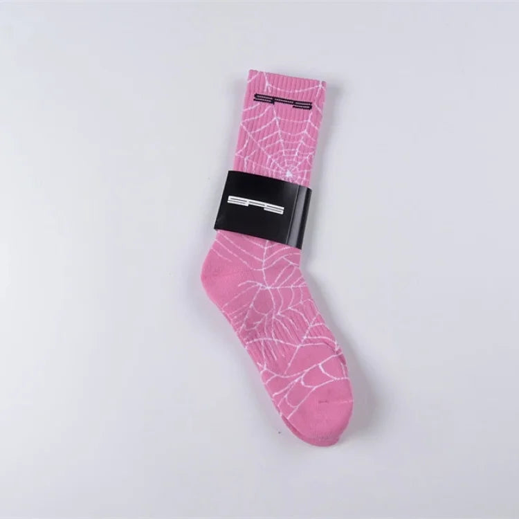Sp5der AOP Spiderweb Pattern Pink Mid-Calf Socks