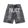 Project Capri grey washed denim shorts