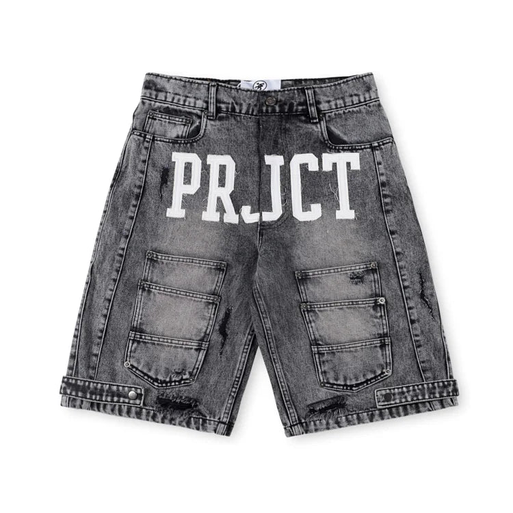 Project Capri grey washed denim shorts