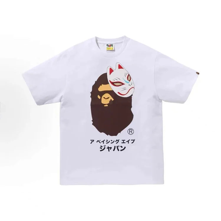 A BATHING APE (BAPE) launches a Japanese fox mask men's short-sleeved shirt.