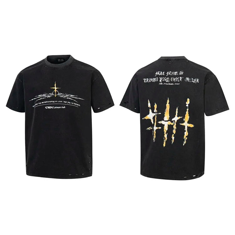 Emostanceclub black distressed style short-sleeved T-shirt