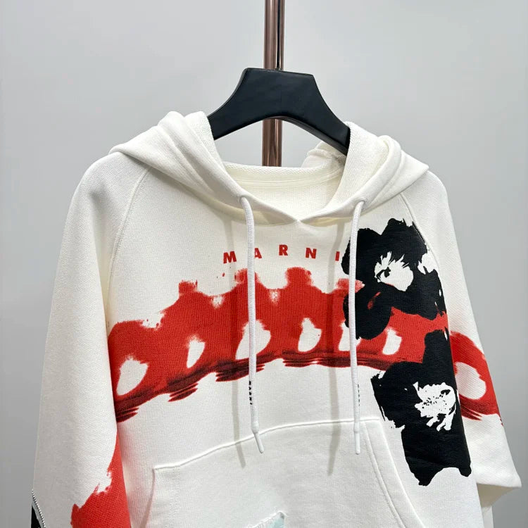 Marni brand white graphic print hoodie