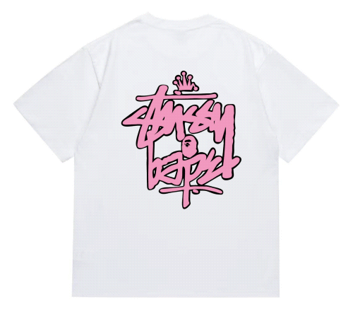White A Bathing Ape x Stussy collaboration logo T-shirt