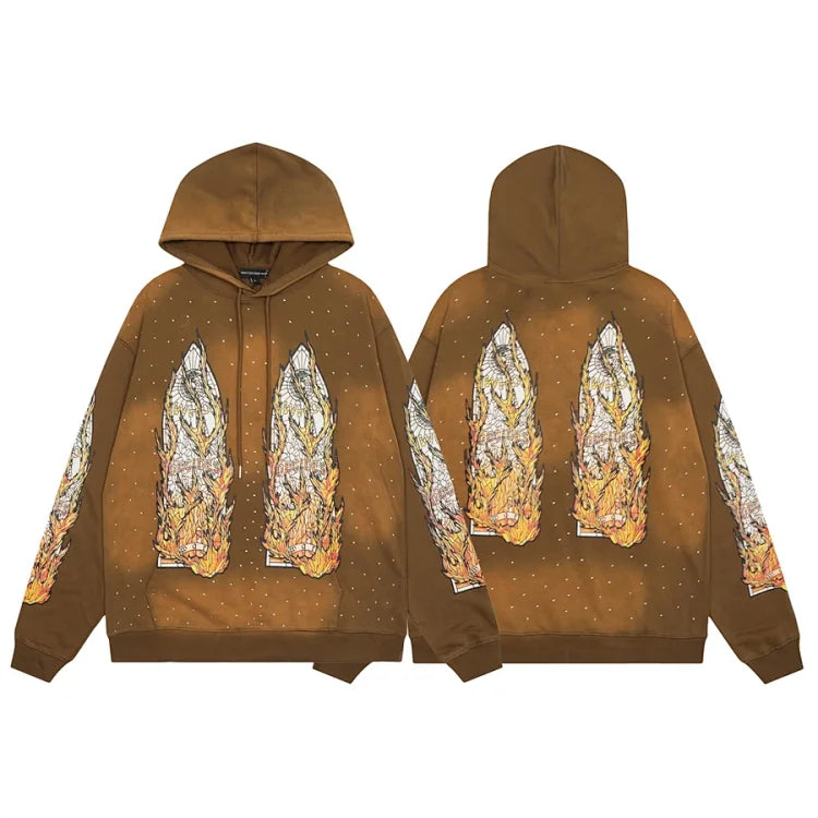 Who Decides War Flame Glass Rhinestone Hoodies
