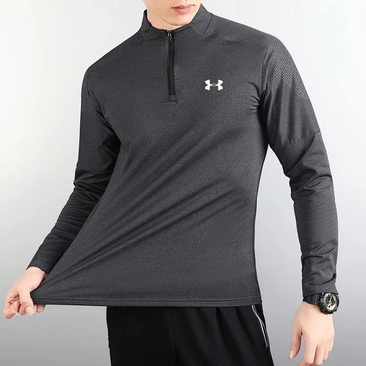 Charcoal Grey Under Armour Men's 1/4 Zip-Up Long-Sleeve Training Shirt