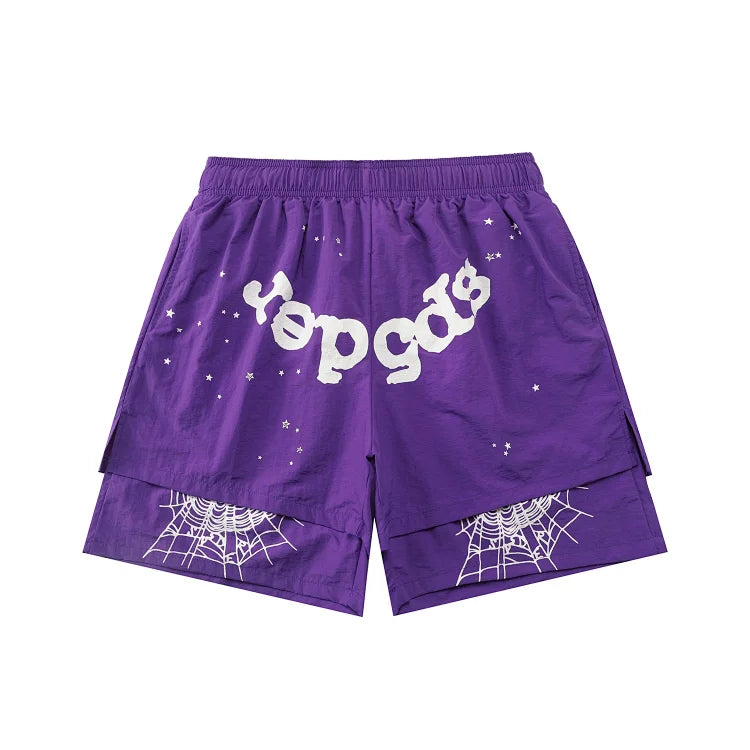 Sp5der 2023 Spring/Summer Collection Purple Logo Short Grape Shorts