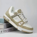 Louis Vuitton beige and white LV Trainer sneakers