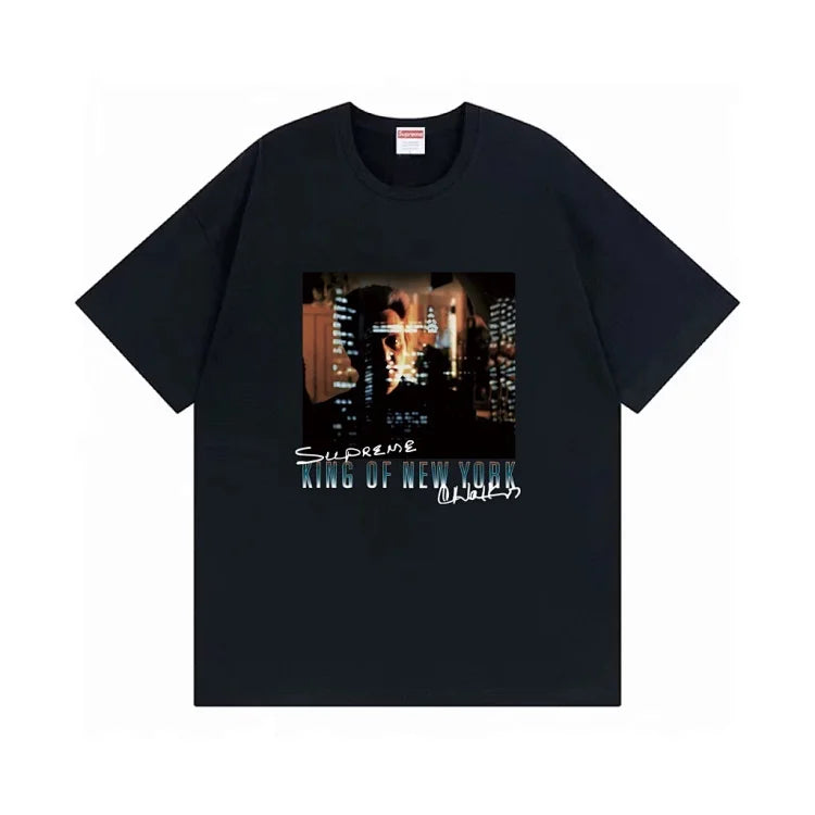 Supreme's collaboration with Christopher Walken on a black  King of New York  T-shirt