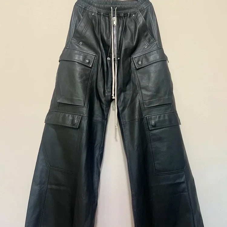 Rick Owens Drkshdw Double Cargo Jumbo Belas Black Leather Pants