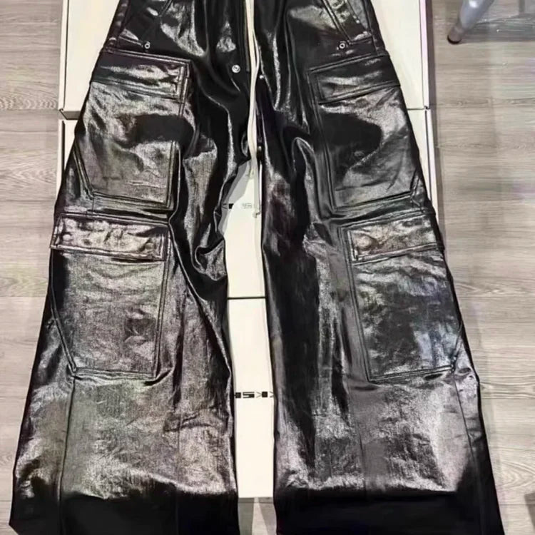 Rick Owens DRKSHDW Black Waxed or Foil Denim Double-Layer Work Jeans