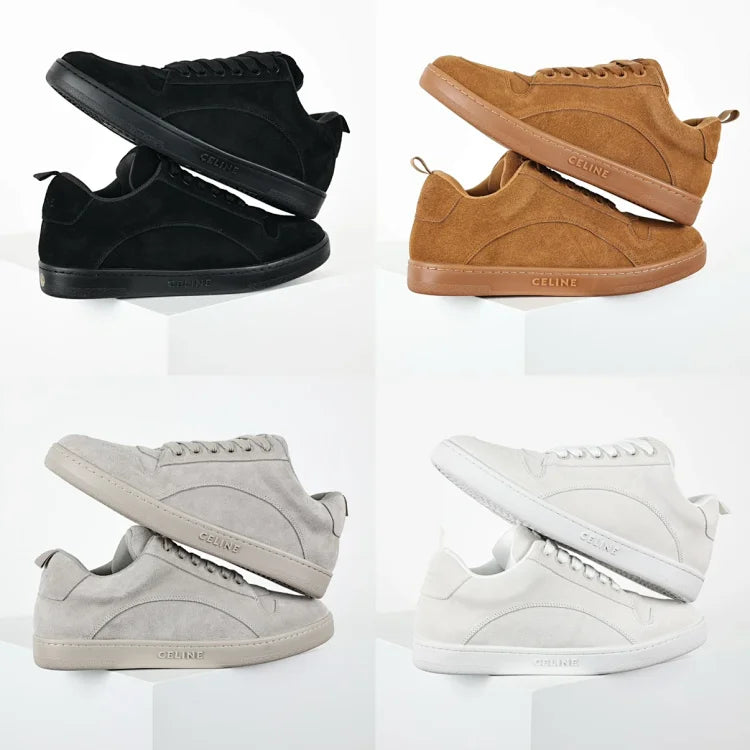 Celine Huntington tan suede sneakers.