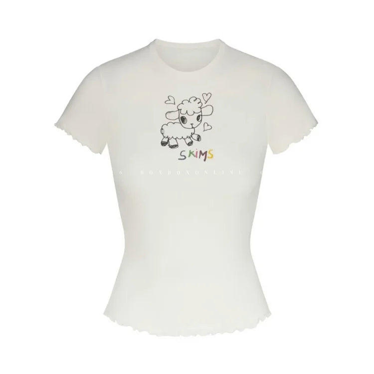 SKIMS logo cutout T-shirt with  Marble Happy Sheep  design