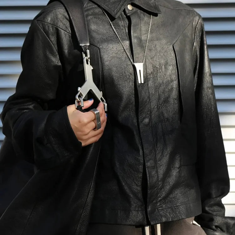 Rick Owens' black leather jacket