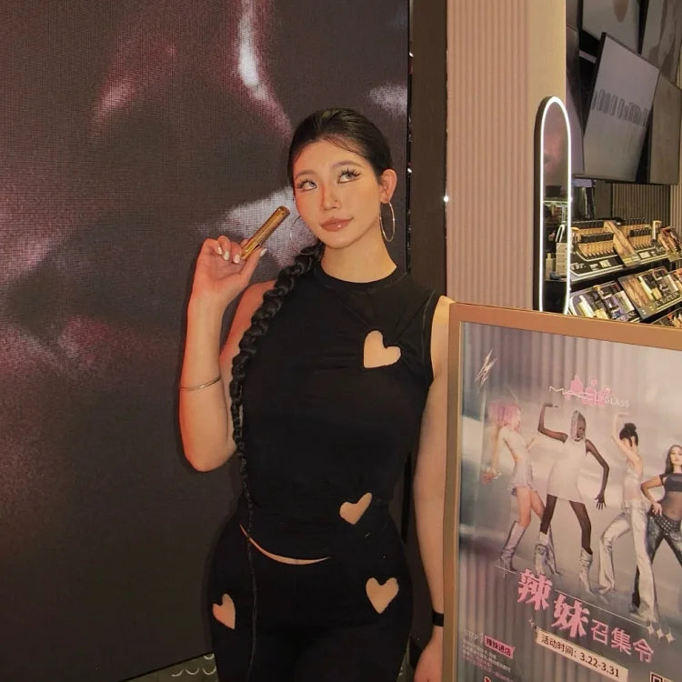 Black SKIMS heart-shaped cotton blend knit vest
