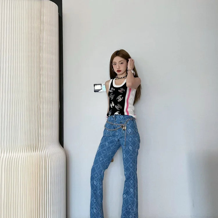 Chanel 2023 Monogram Print Blue Jeans