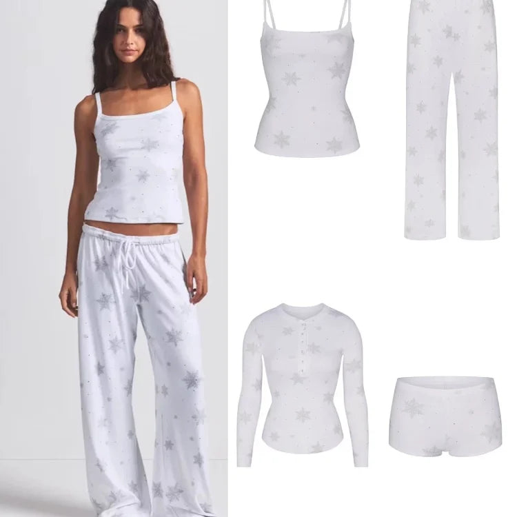 KIMS rhinestone snowflake cutout pajama pants and matching camisole