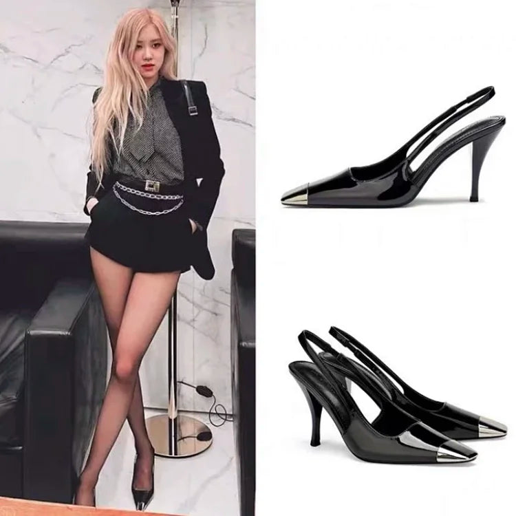 Black Saint Laurent Jeanne slingback heels