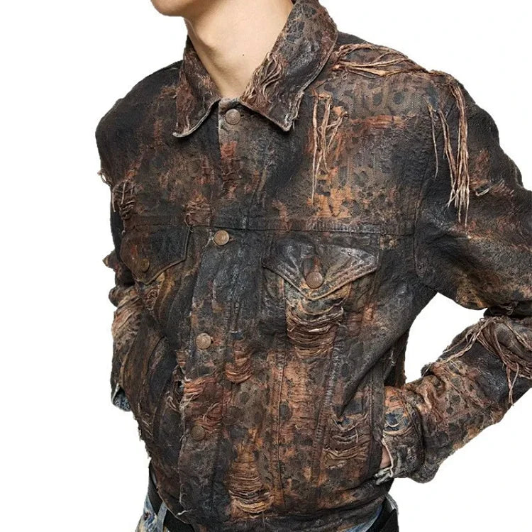 Acne Studios Distressed Print Denim Jacket