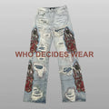 Who Decides War Light Blue Ripped Embroidered Jeans
