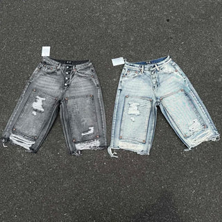 Thug Club ripped knee washed grey denim shorts