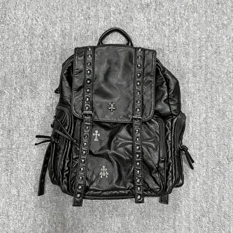 Black faux leather gothic Y2K style backpack