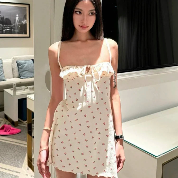 Cream-colored floral mini dress