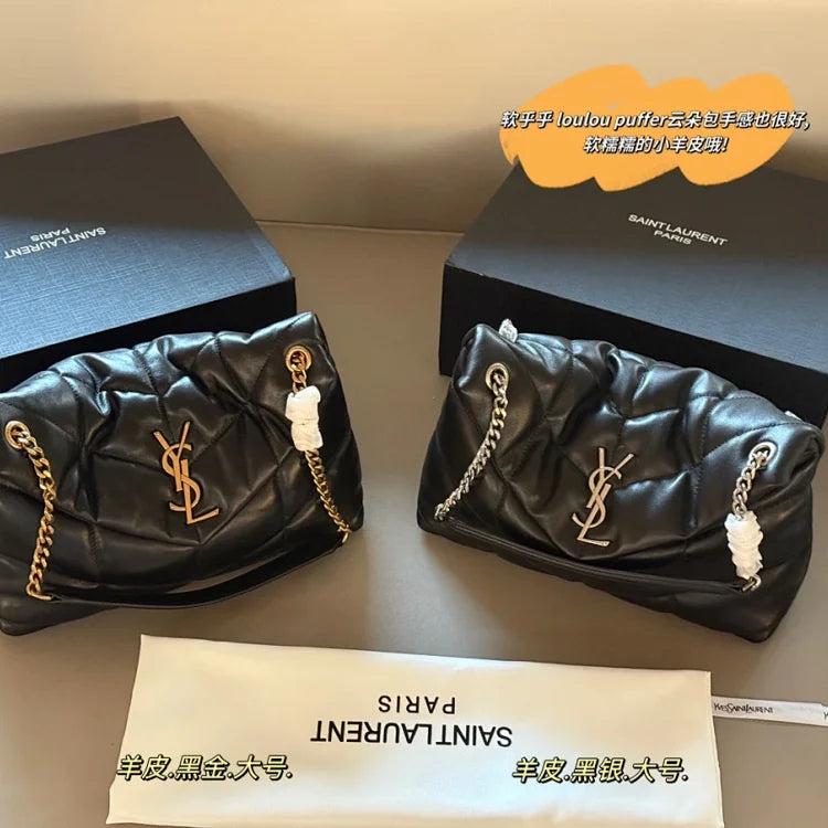 SAINT LAURENT Loulou Puffer Black Nappa Leather Cloud Bag