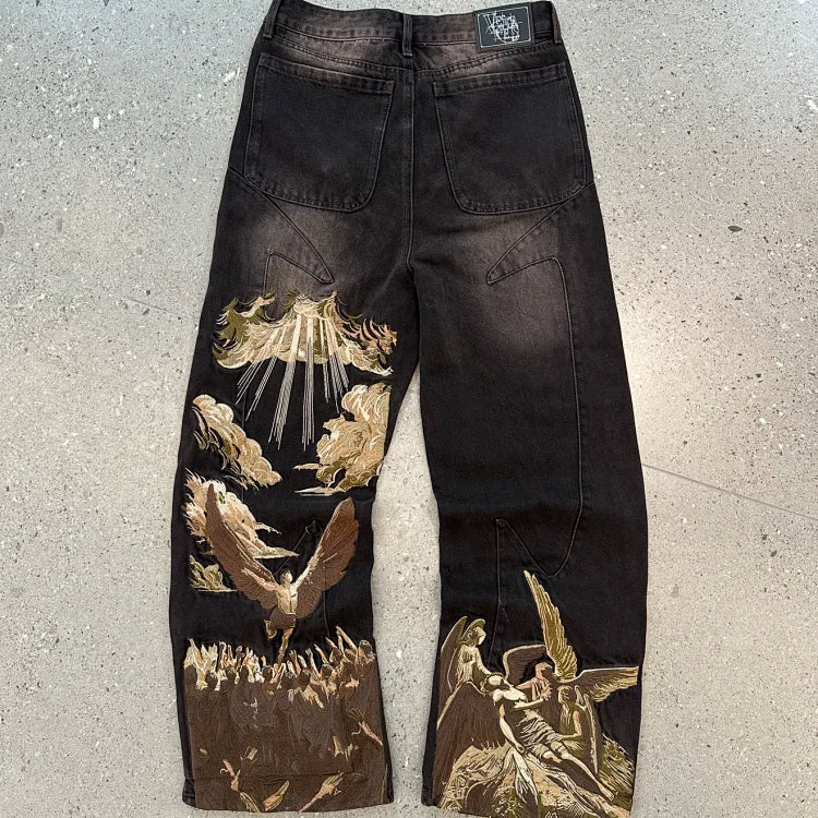 Vescartes Heavens Eclipse Embroidered Loose-fitting Jeans