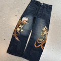 Vescartes embroidered bird pattern jeans