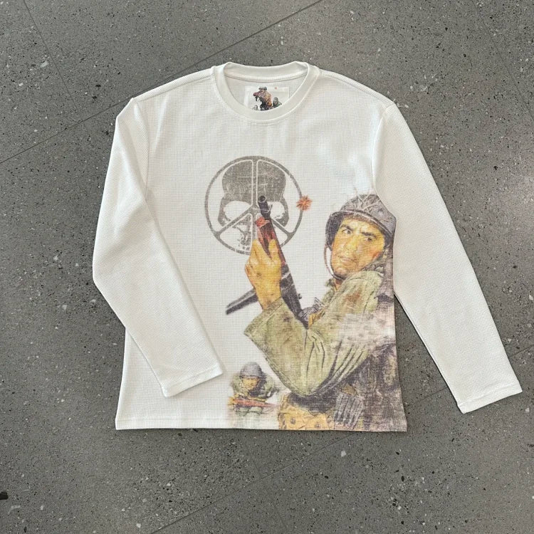 White PeaceInWar Soldier Warm Long-Sleeved Shirt