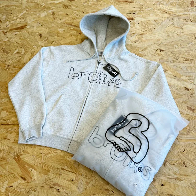 Brothas designer brand high-street light gray zip-up hoodie