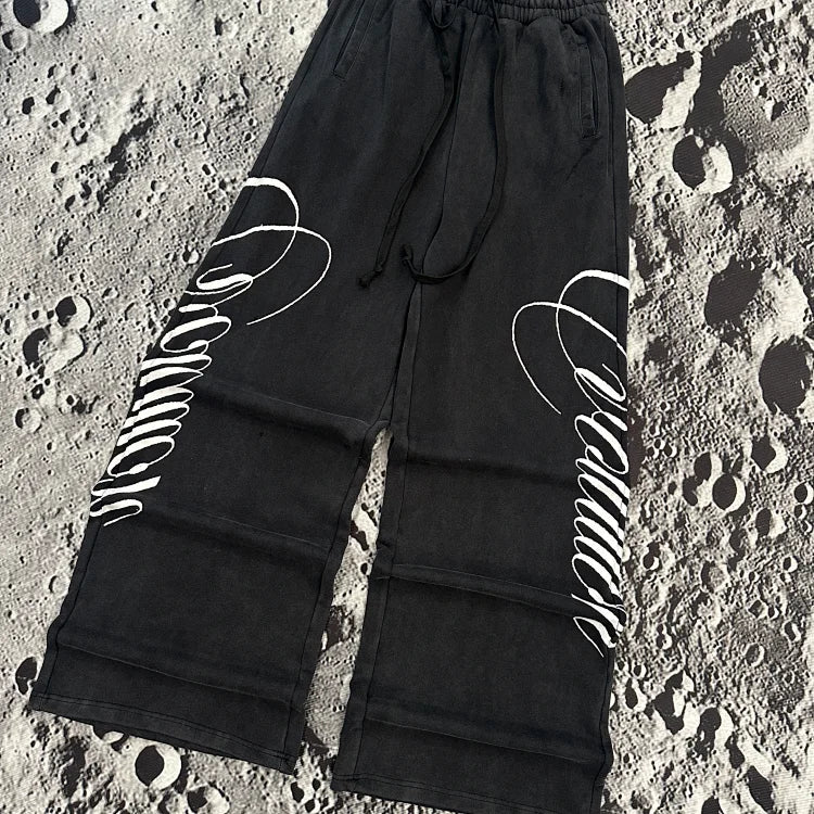 BADBLOOD Dark Classic MYM 2 Way Curved Jogger Trousers Black Wide-Leg Pants