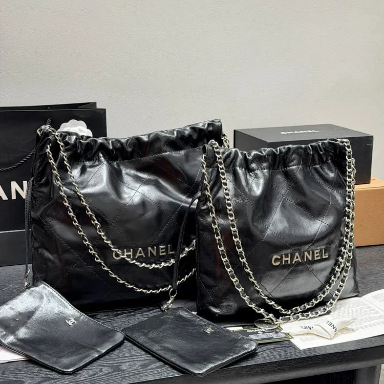 Chanel 22 Black Leather Shoulder Bags