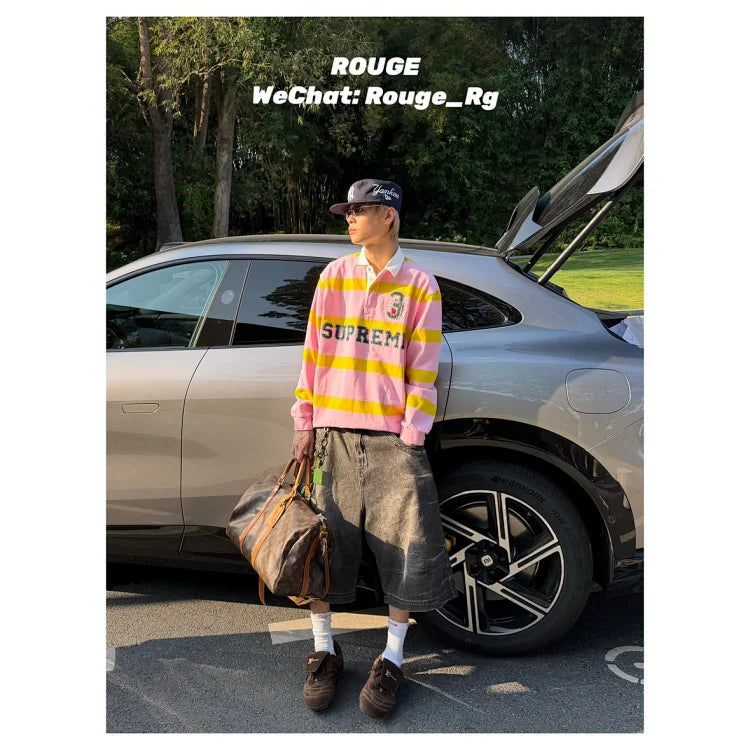 Supreme Stripe Rugby Pink 25FW Long-Sleeve Collared Shirt
