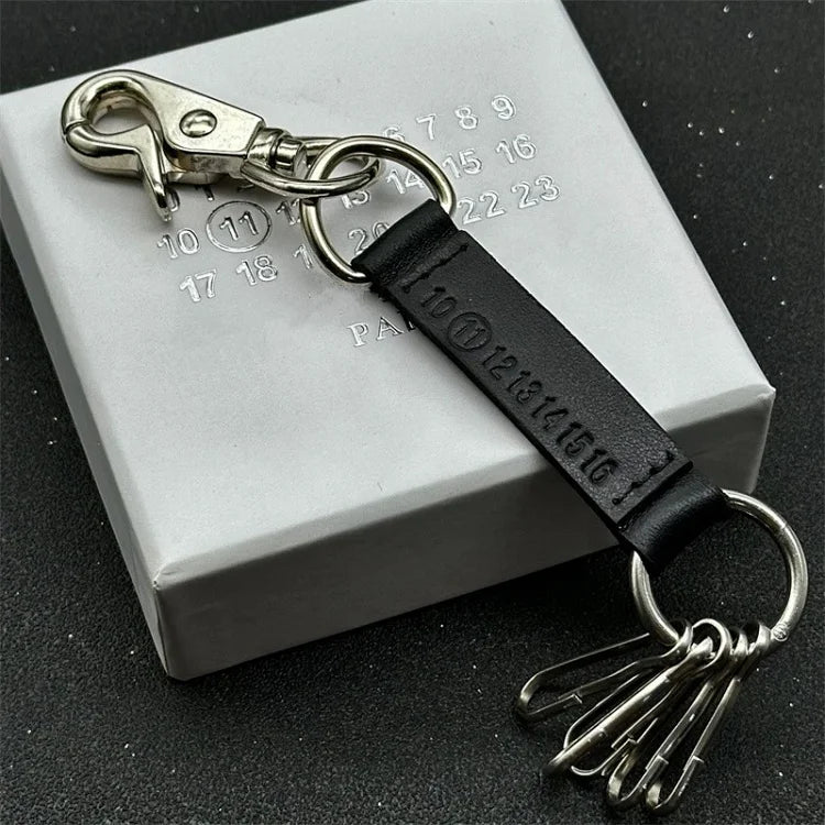 Maison Margiela black leather logo keychain